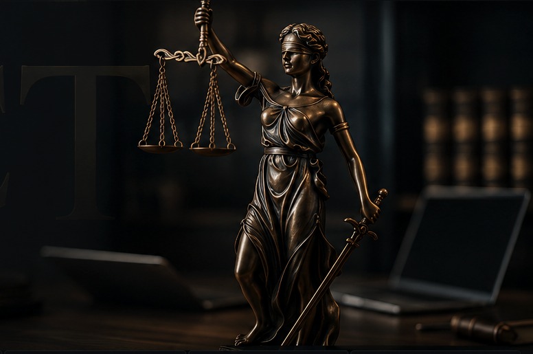 Adaleti temsil eden terazi ve Themis figürü